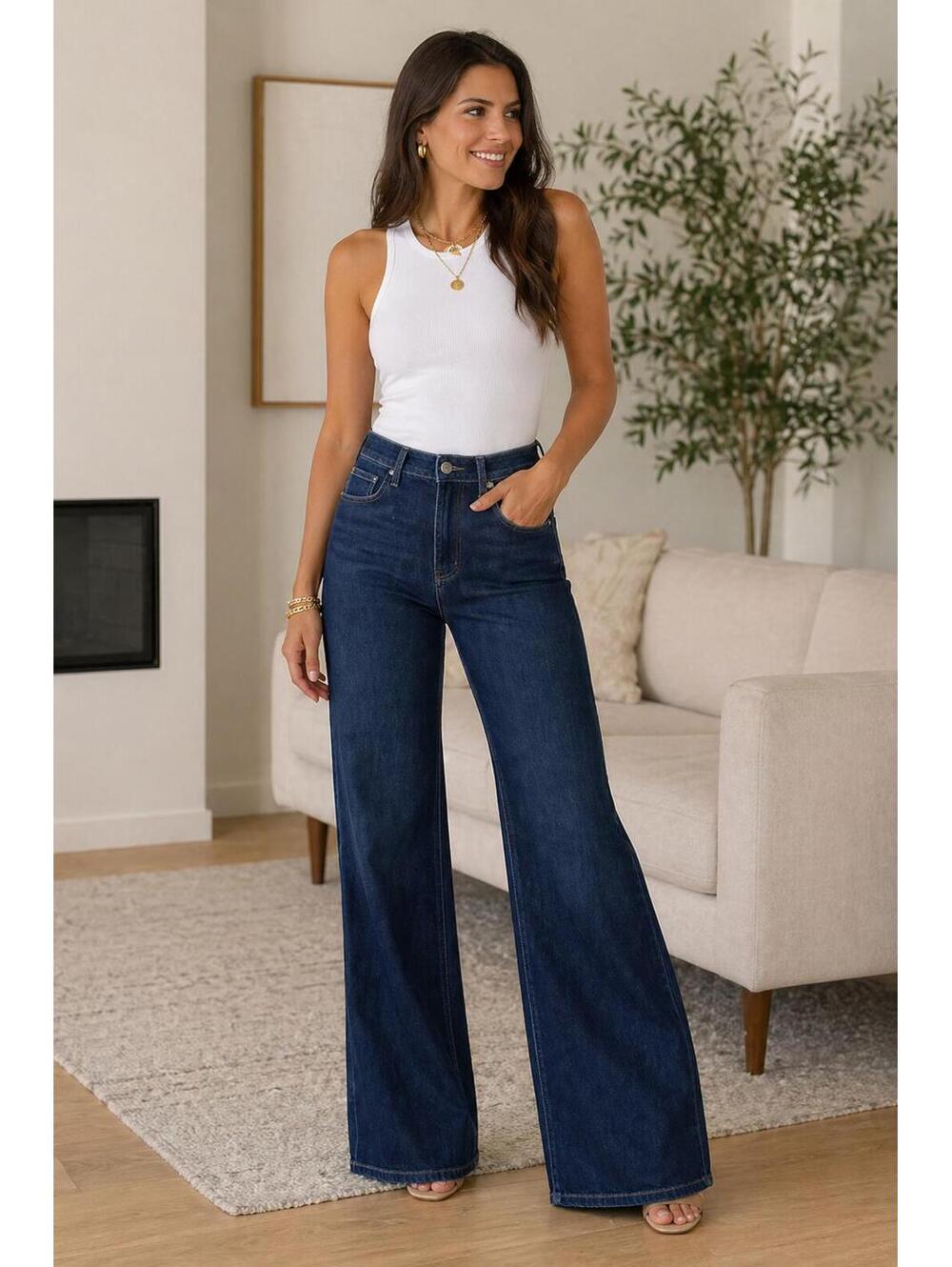 Johnny Was Sasson Wide Leg Jeans Size 27 Dark Wash 33 Inseam NWOT